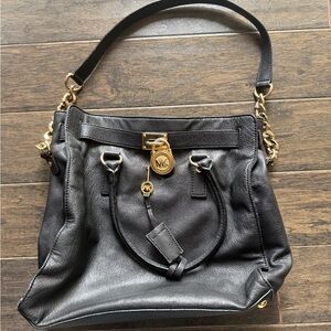Michael Kors Black Shoulder Bag with Gold Accents
